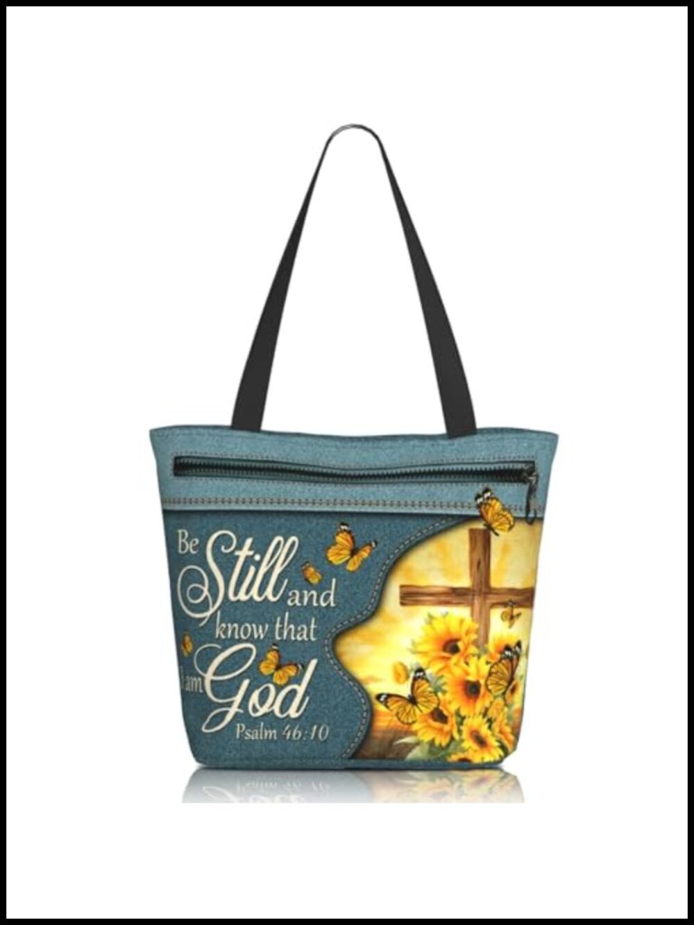 Christian Tote Bag Zippered Reusable Shopping Shoulder Bag Polyester